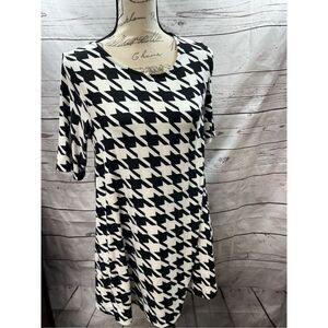 Agnes &‎ Dora Black White Houndstooth Print 3/4 Sleeve Casual Dress
